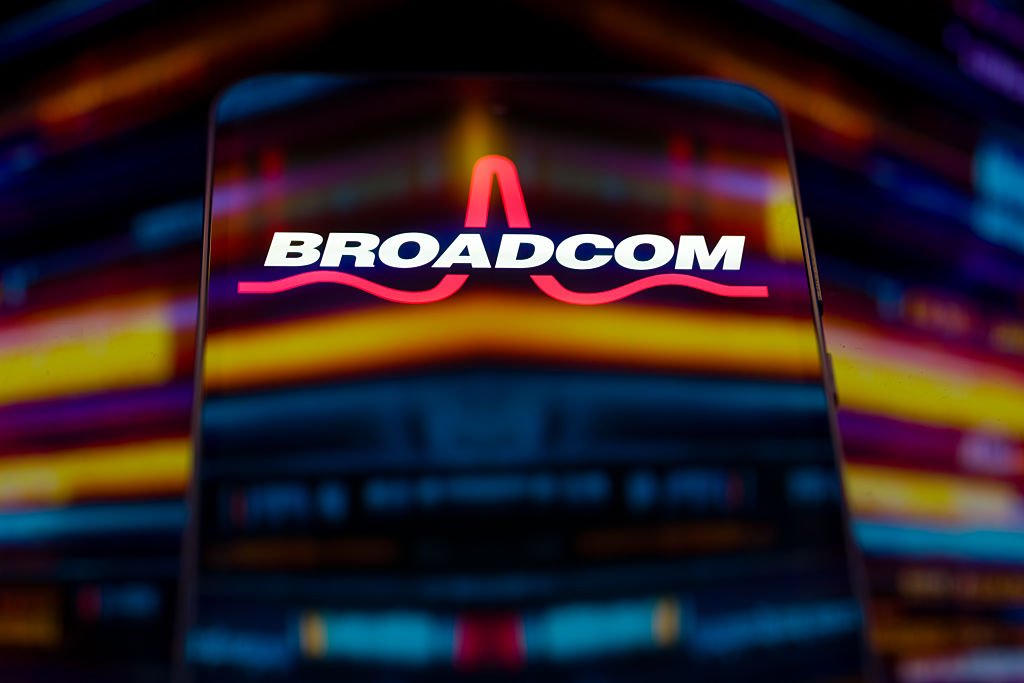 Broadcom logo displayed on a smartphone screen