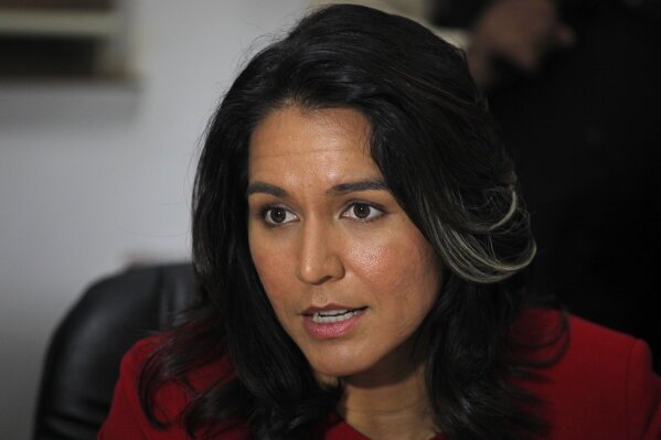 Tulsi Gabbard speaks during a meeting at Gujarat Chamber of Commerce and Industry (GCCI) in Ahmadabad, India, Saturday, Dec. 27, 2014. Gabbard is on an official visit to India. (AP Photo/Ajit Solanki)