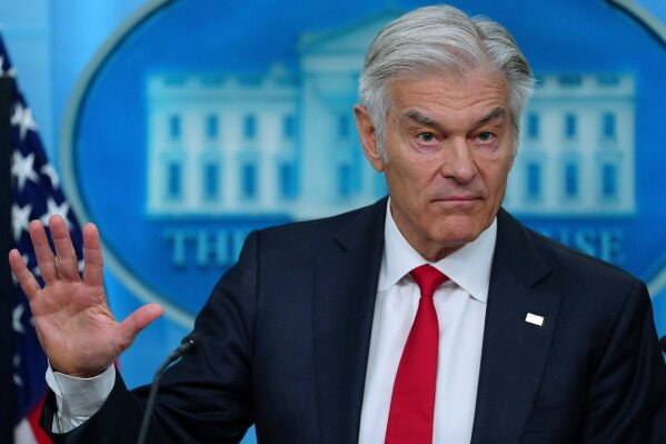 Centers for Medicare & Medicaid Services administrator Dr. Mehmet Oz speaks with reporters on June 2, 2026. (AP Photo/Julia Demaree Nikhinson)