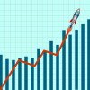 Profit Graph with Space rocket, Rocket is flying up on chart. Successful startup business concept. Symbol of business growth.