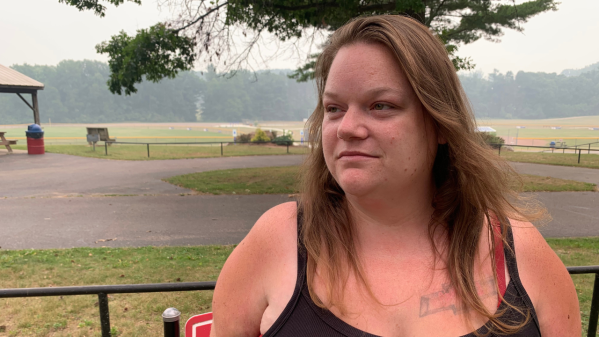 Ashley Brouillette poses for a portrait at a park in Harrison, Mich., on Thursday, July 16, 2026. (AP Photo/Mike Householder)