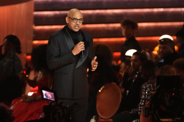 CEO of The Recording Academy Harvey Mason jr. speaks during the 68th annual Grammy Awards Feb. 1, 2026, in Los Angeles. (AP Photo/Chris Pizzello, File)
