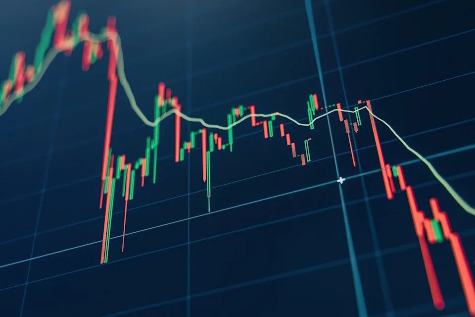 Stock market chart showing volatility.