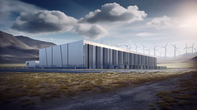 Generative ai big data center building isolated in a desert