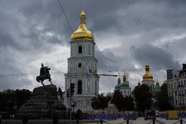 St. Sophia's Cathedral is seen where Ukraine's President Volodymyr Zelenskyy is meeting with U.S. President Donald Trump's envoys Jared Kushner and Steve Witkoff, in Kyiv, Ukraine, Sunday, Sept. 6, 2026. (AP Photo/Efrem Lukatsky)